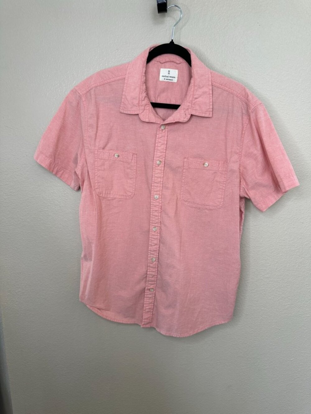 Mutual Weave Mens Pink Short Sleeve Button-Up Cotton Collared Shirt Size XL